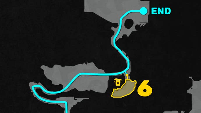 Part of a top-down map of Chapter 1 of Doom: The Dark Ages, focused on the path to the level's 6th secret.