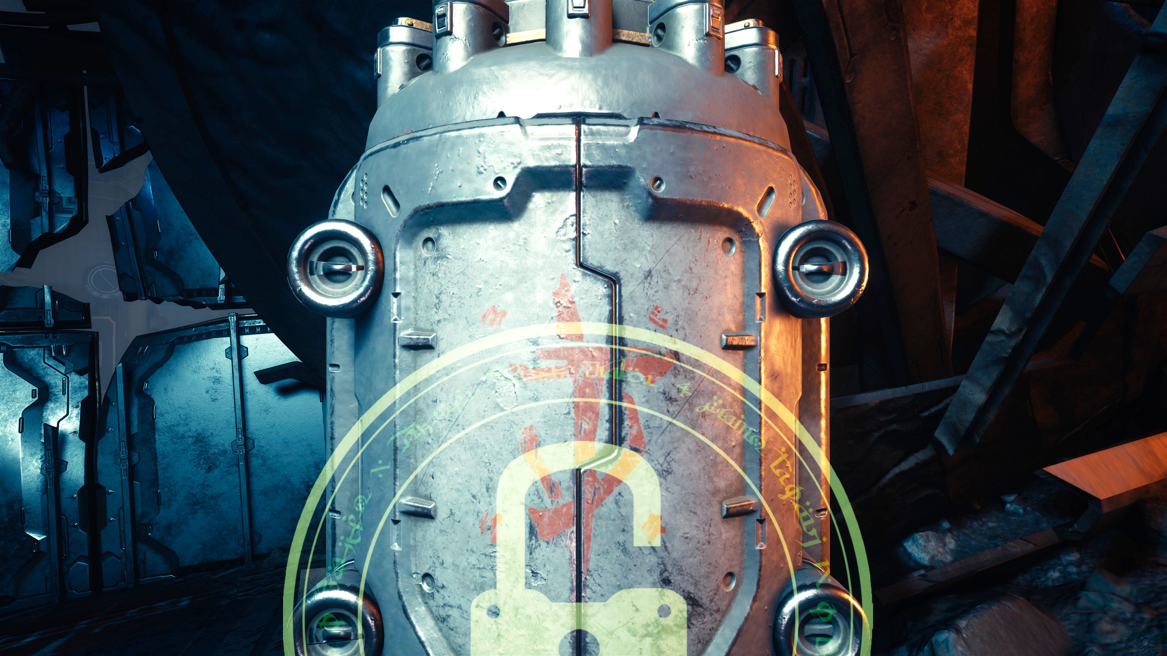 The player in Doom: The Dark Ages opens a metal container to unlock a brand new weapon in Chapter 5. - 43