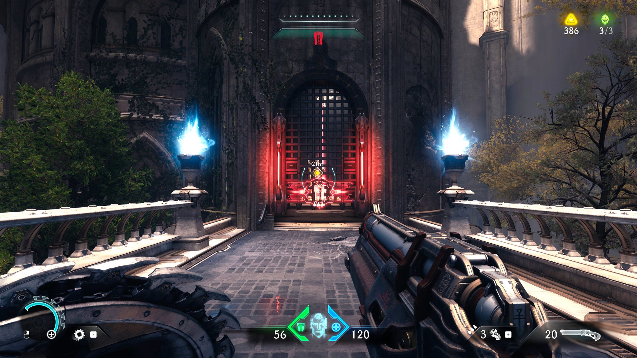 The player in Doom: The Dark Ages approaches a large gate in Chapter 5 locked unless the player has the Red Keycard equipped. - 15