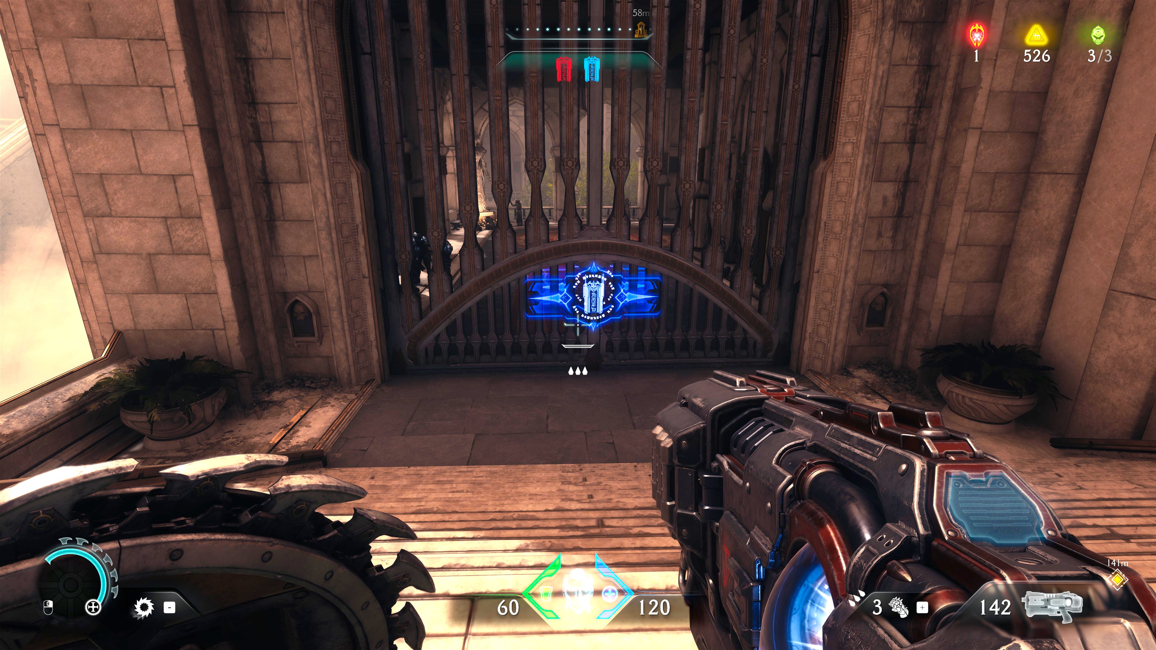 The player in Doom: The Dark Ages approaches a large gate in Chapter 5 locked by the Blue Keycard. - 26