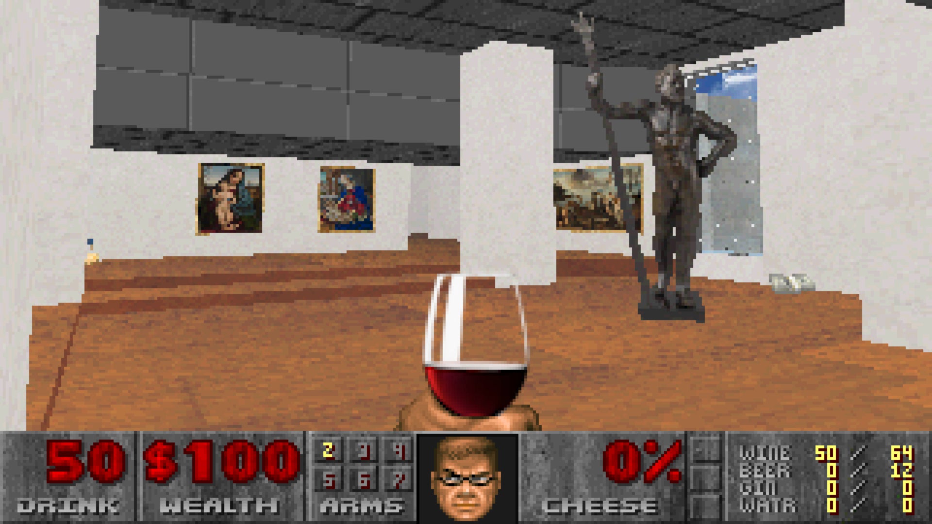 Doomguy carrying around some wine while looking at art in Doom: The Gallery Experience. - 3