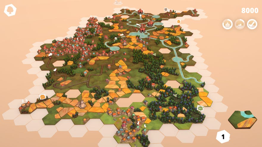 Screenshot of rural country town scenes in Dorfromantik