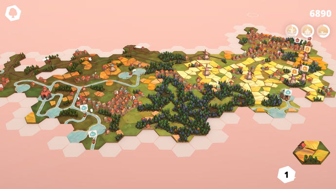 Screenshot of rural country town scenes in Dorfromantik