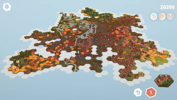 A sprawl of rural-themed tiles in Dorfromantik