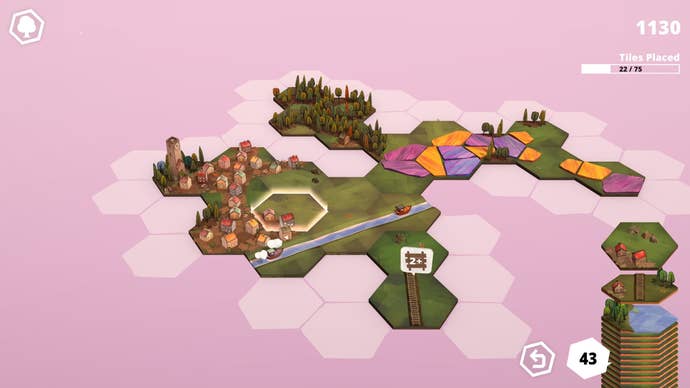 A small rural scene in Dorfromantik’s Quick Mode