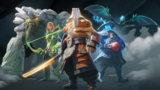 Tiny, Windrunner, Juggernaut, Storm Spirit, and Winter Wyvern in Dota 2 artwork.