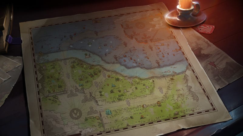 An illustrated map showing Dota 2’s new, larger map.