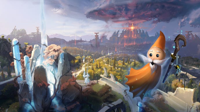 Dota’s Shitty Wizard flies over the battlefield.