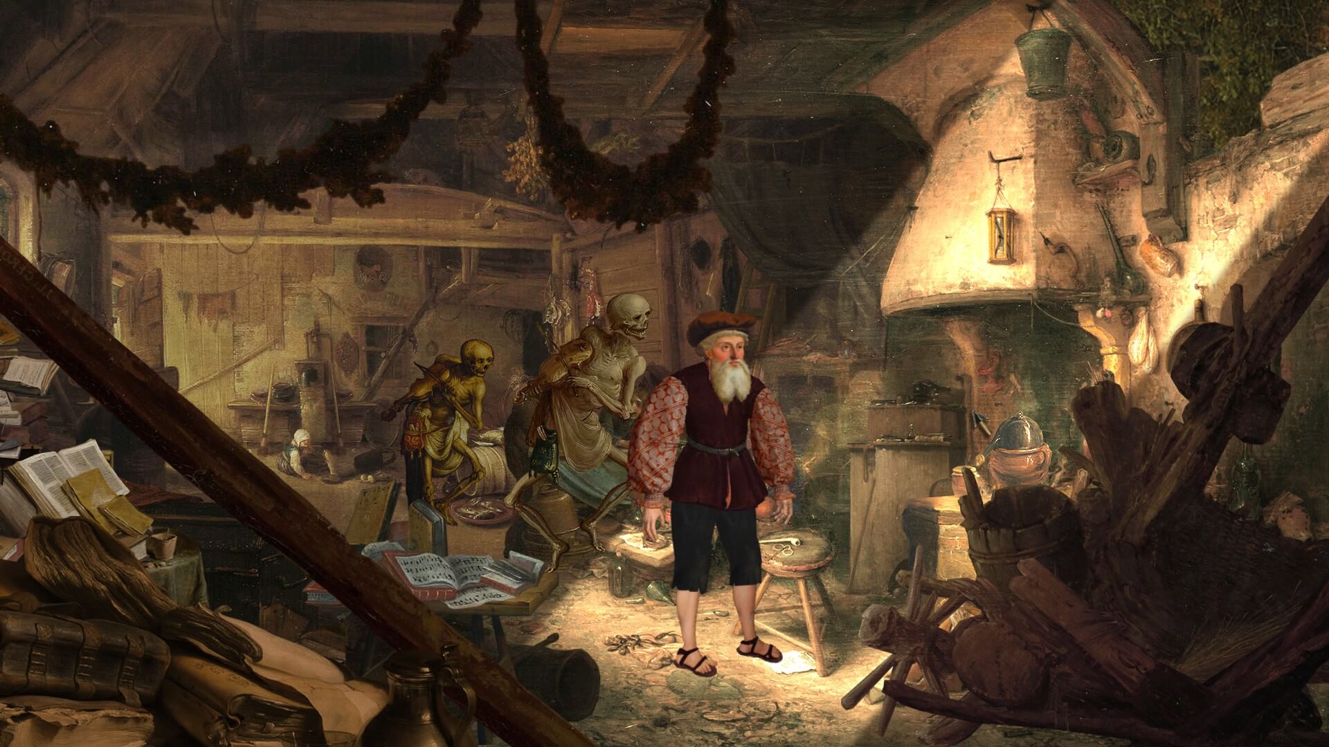 A skeleton over the shoulder of the protagonist in Death of the Reprobate, in Renaissance painting style. - 5