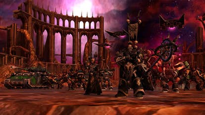 Dawn of War Definitive Edition official image showing the forces of Chaos in a red-hued environment