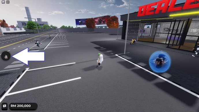 A screenshot from Drag Project Future in Roblox showing the game’s menu button.