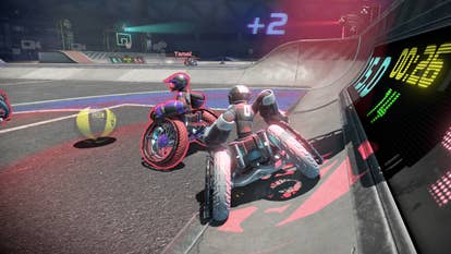 Drag x Drive screenshot showing you competing for the ball while on the side ramp