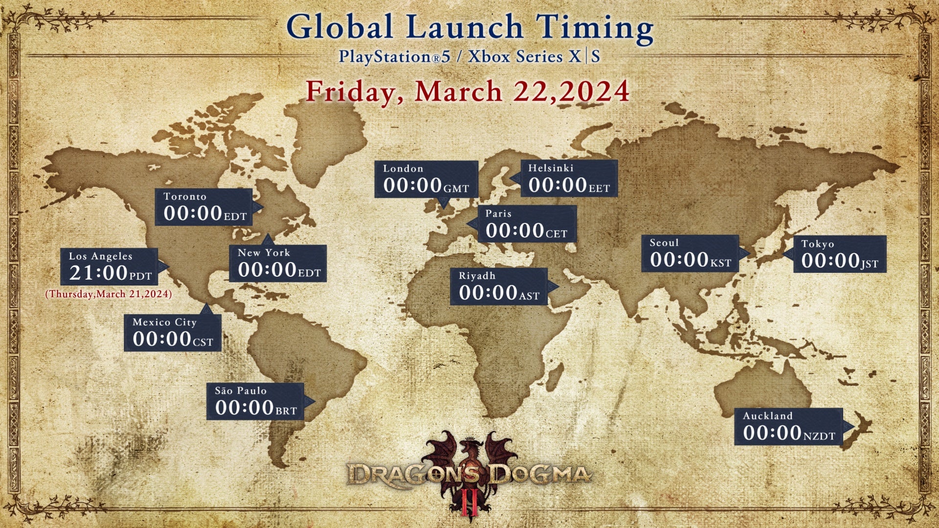 dragon&rsquo;s dogma 2 ps5 xbox xs global release time and dates map