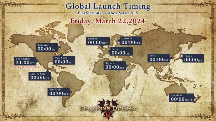 Dragon's Dogma 2 PS5 Xbox XS Global Release Time and Dates Map