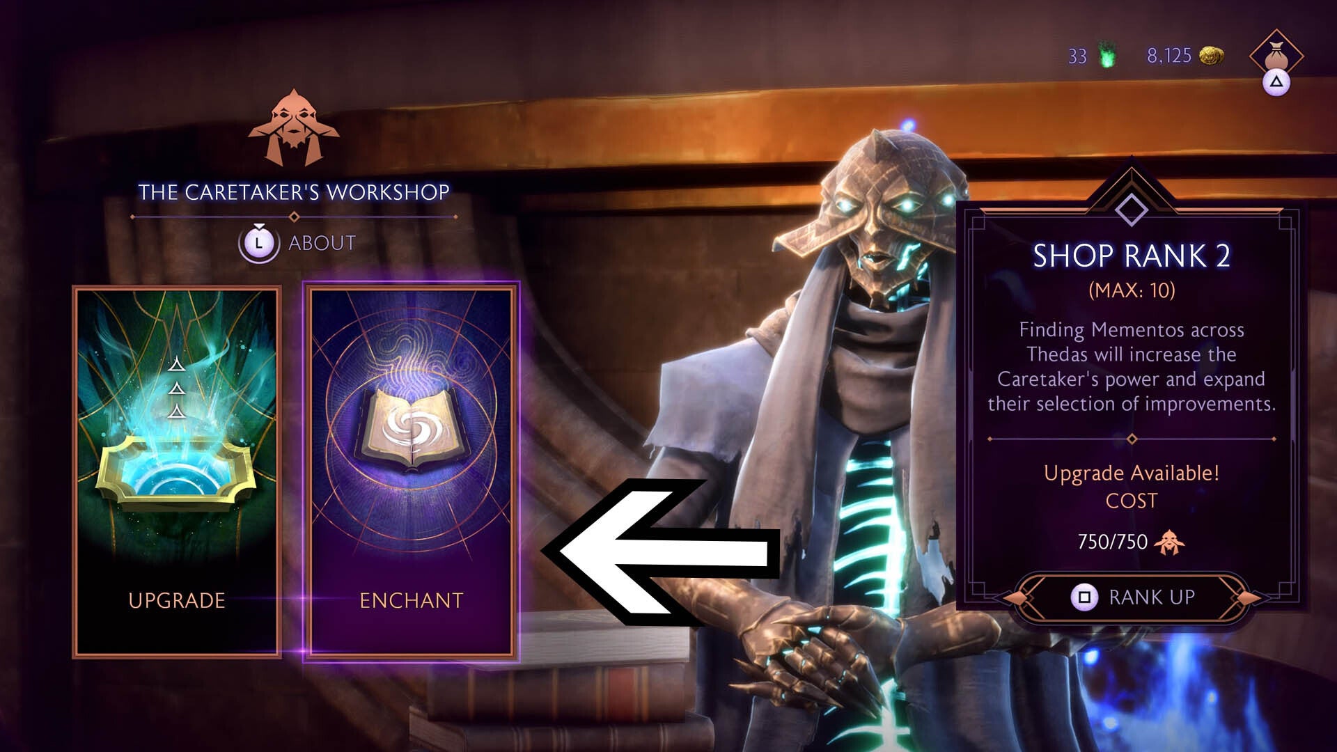 dragon age the veilguard caretaker&rsquo;s workshop enchant option highlighted