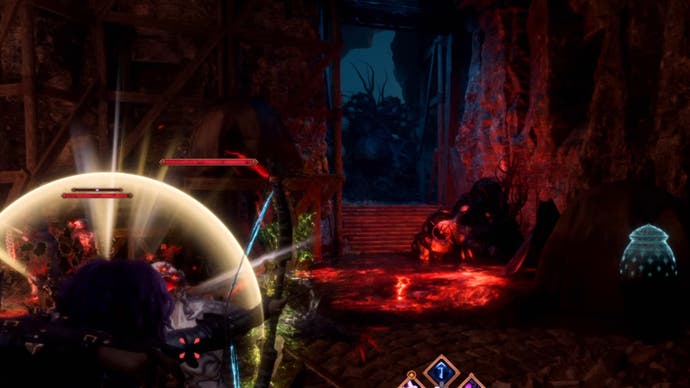 Dragon Age, Veilguard caught in the catacomb room, a plague is boiling upstairs on the right