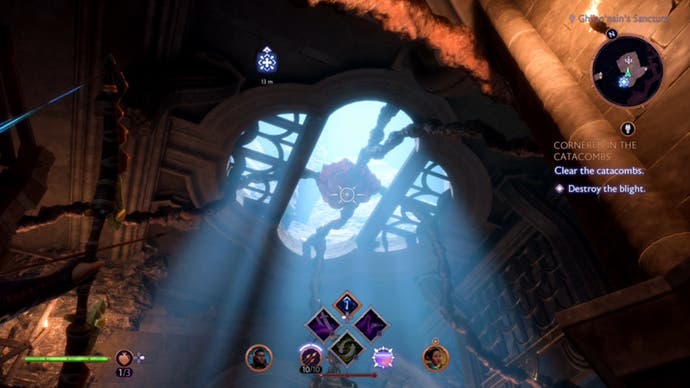 Dragon Age, the Veilguard caught in the Catacomb Sanctuary, boiling scourge on the ceiling
