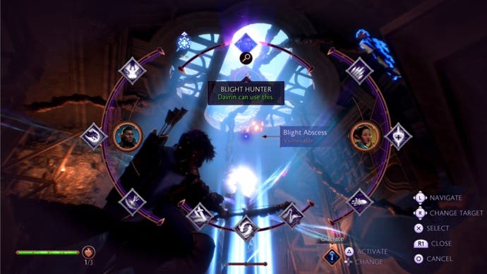 Dragon Age, the Veilguard caught in the Catacomb Sanctuary, uses Davrin's ability on Ceiling Scourge Boil.