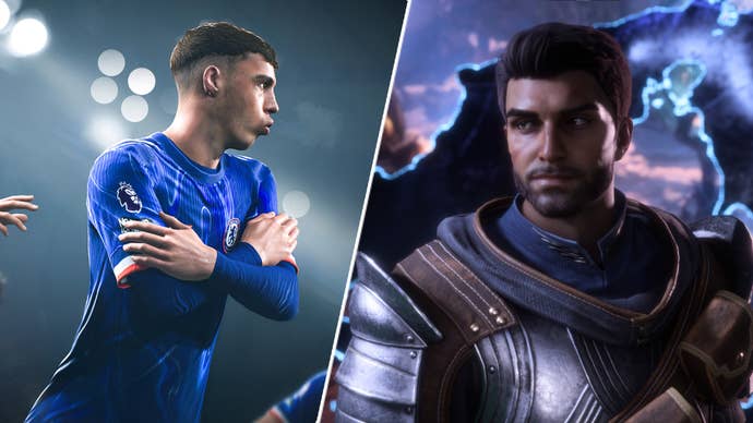 Cole Palmer in EA Sports FC 25 opposite Rook in Dragon Age: The Veilguard.