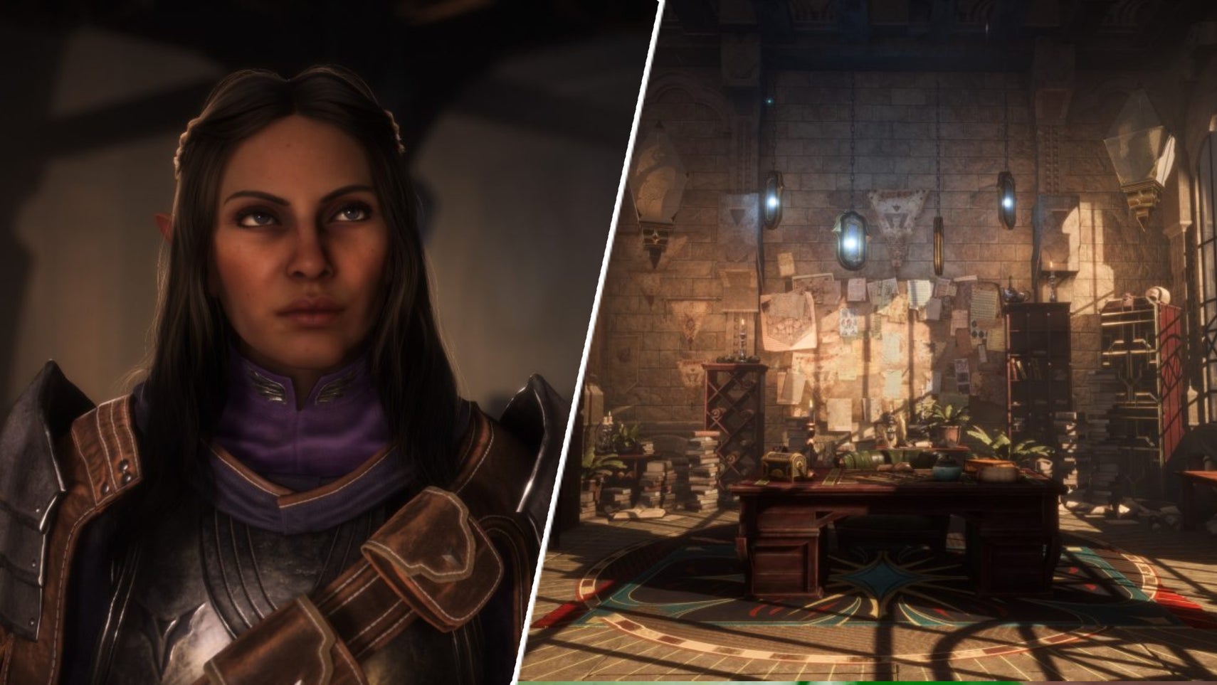 A character in Dragon Age: The Veilguard, alongside a room in The Lighthouse. - 1