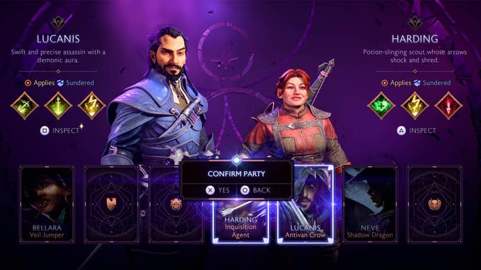 dragon age the veilguard party selection menu harding and lucanis