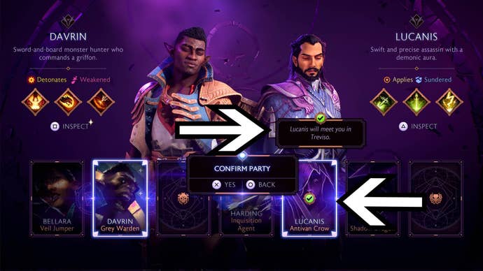 dragon age the veilguard party selection screen required companion