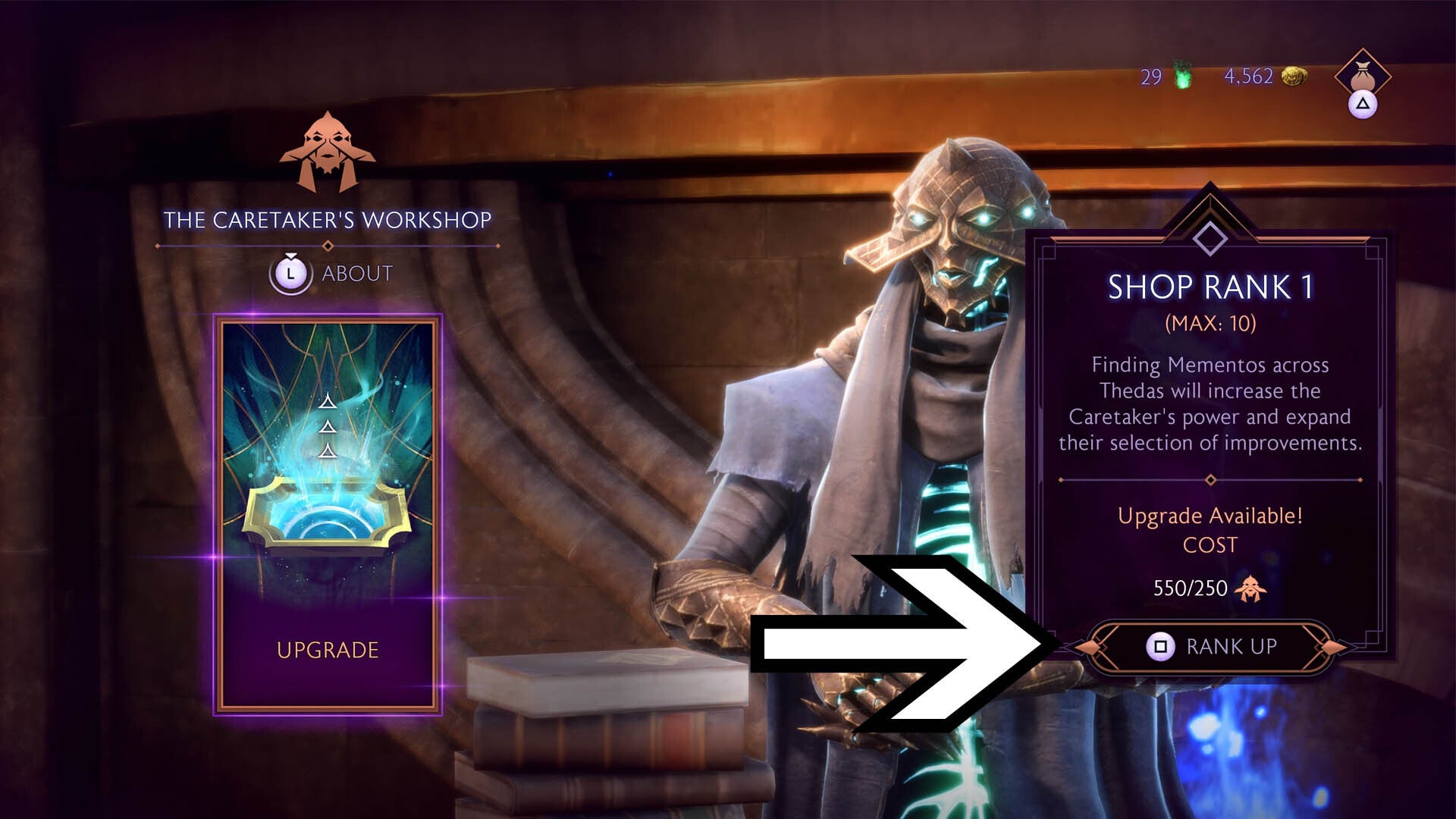 dragon age the veilguard rank up caretaker&rsquo;s workshop option in menu