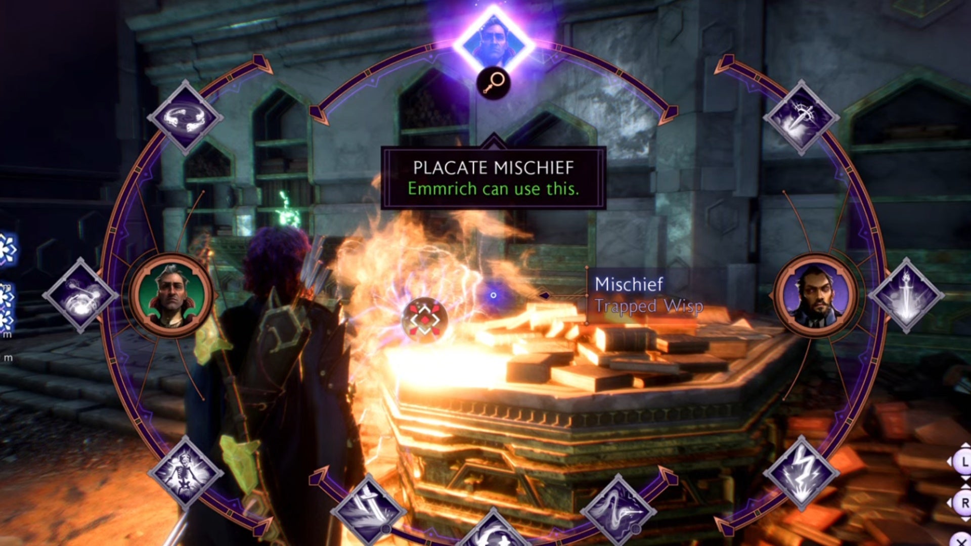 dragon age the veilguard restless spirits wisp one emmerich placate mischief ability