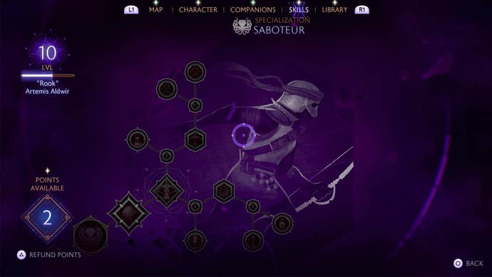 dragon age the veilguard rook skill menu rogue specialisation saboteur skill options