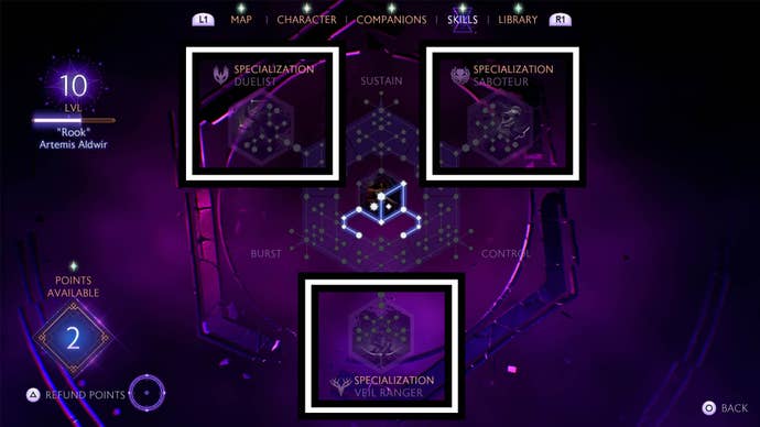 dragon age the veilguard rook skill menu specialisations highlighted