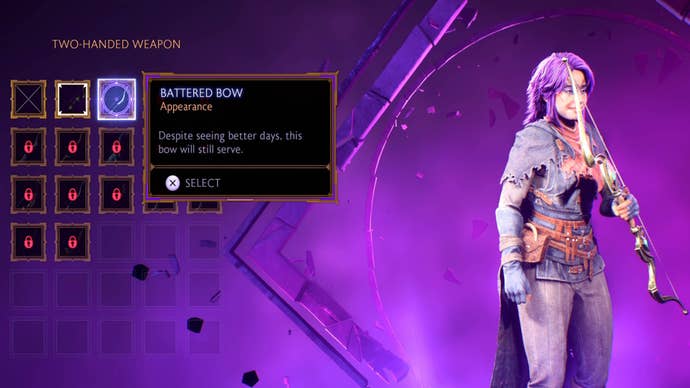 dragon age the veilguard wardrobe rook two handed weapon selection menu