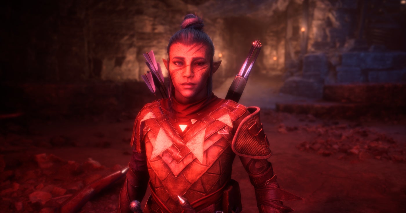 A character stares into the lens in Dragon Age: The Veilguard's photo mode. - 1