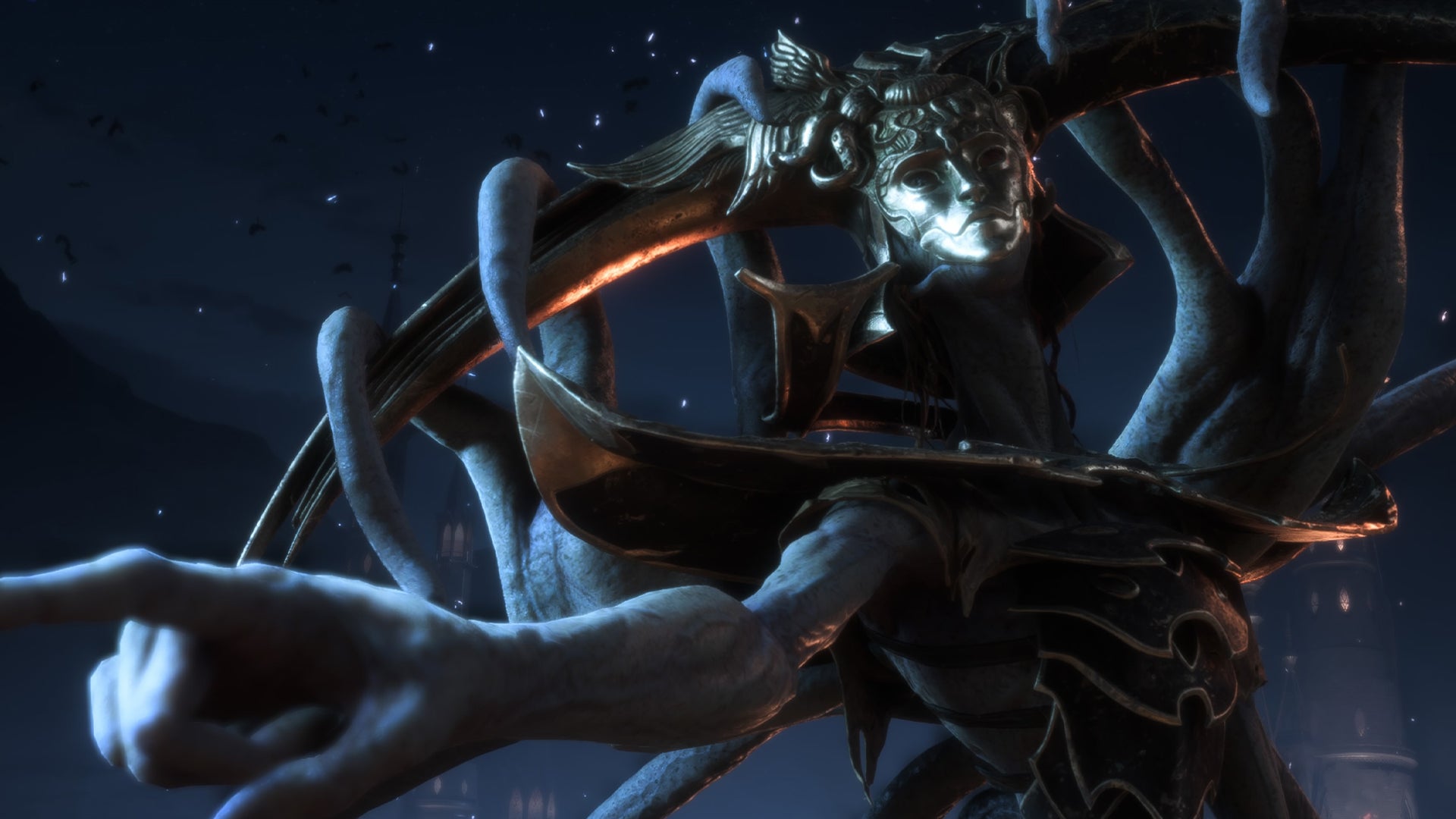 Dragon Age Veilguard screenshot of the elven god Ghilan&rsquo;nain challenging Rook.