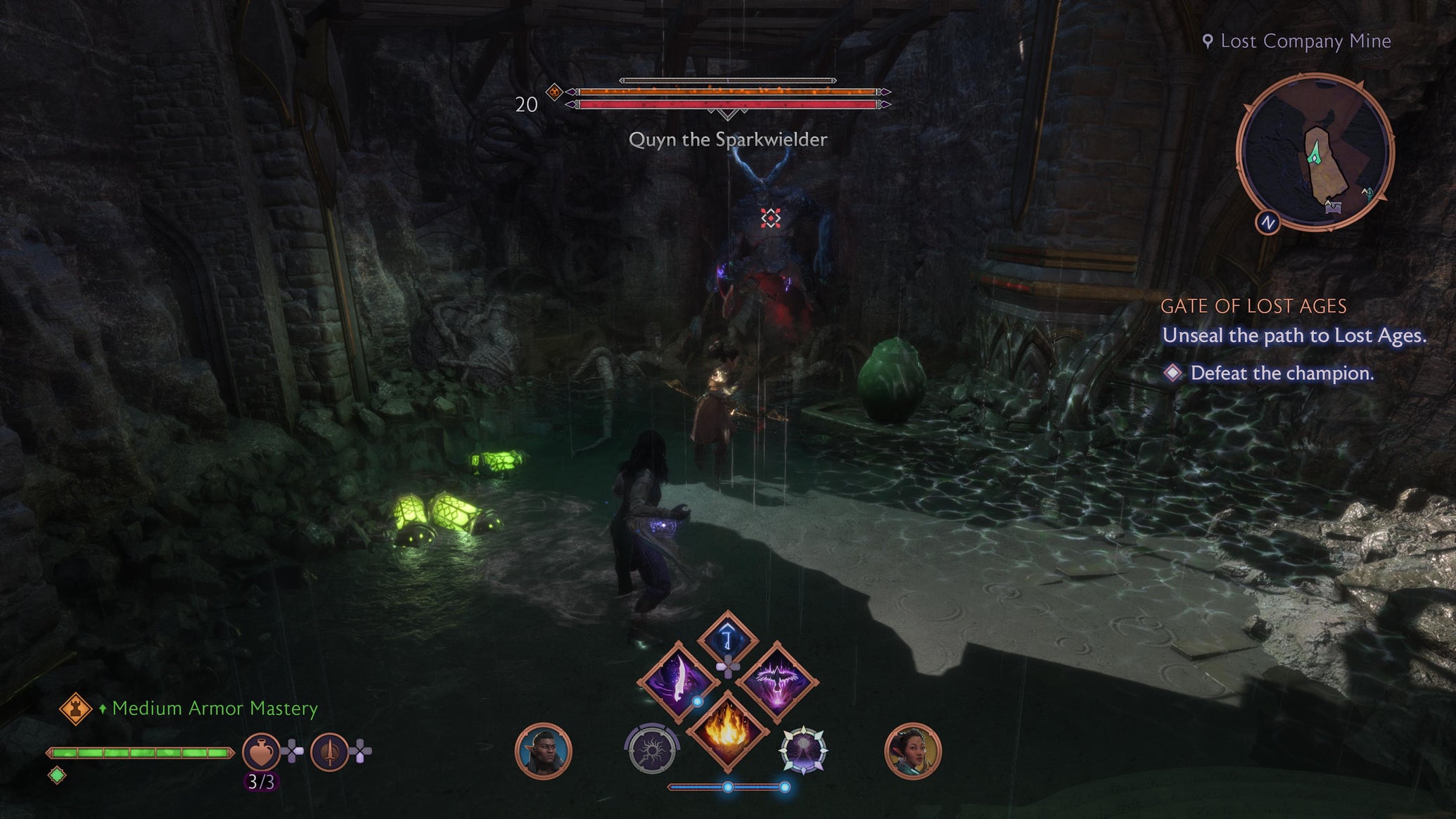 Rook fighting a giant demon in Docktown in Dragon Age: Veilguard. - 1