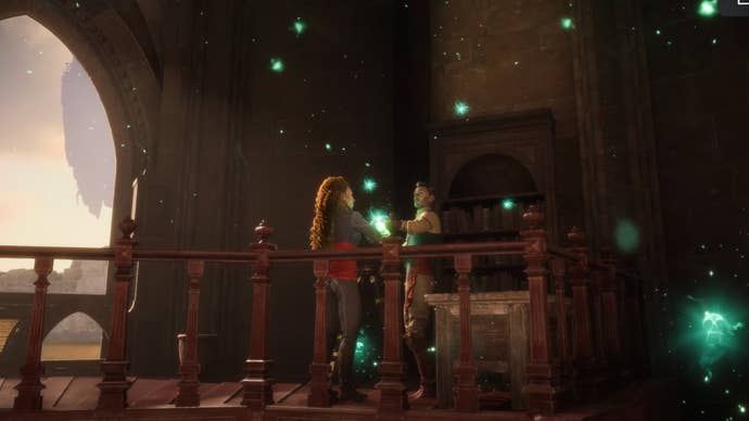 Dragon Age Veilguard screenshot of the Rook and Emmrich romance.
