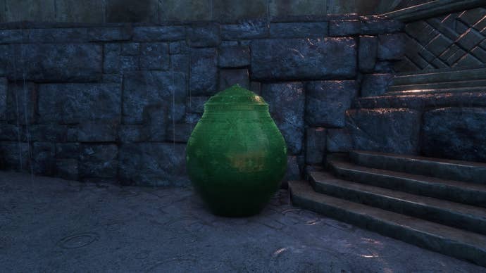 Dragon Age Veilguard screenshot of a green vase containing a Health Potion.