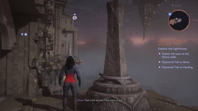 Rook standing next to the second Lighthouse statue in Dragon Age: Veilguard.