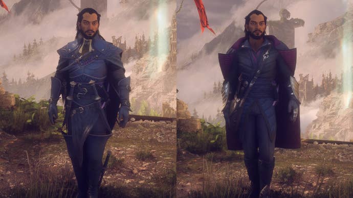 Screenshot of Lucanis wearing upgraded gear in Dragon Age Veilguard.