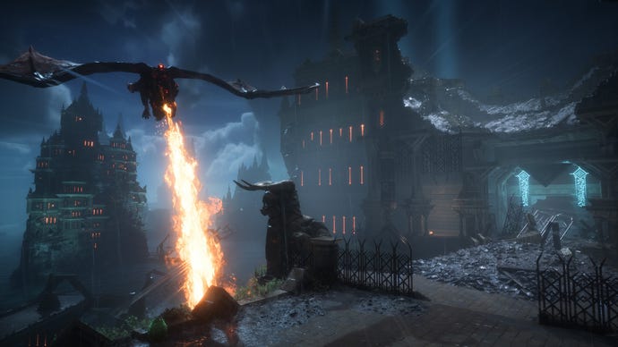 Dragon Age Veilguard screenshot of the dragon attack on Minrathous.