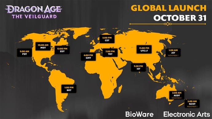 Dragon Age Veilguard release times map.