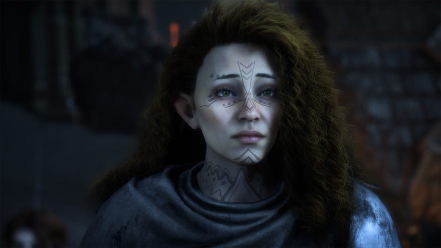 Dragon Age Veilguard screenshot of a Dalish Elf Warrior Rook design.