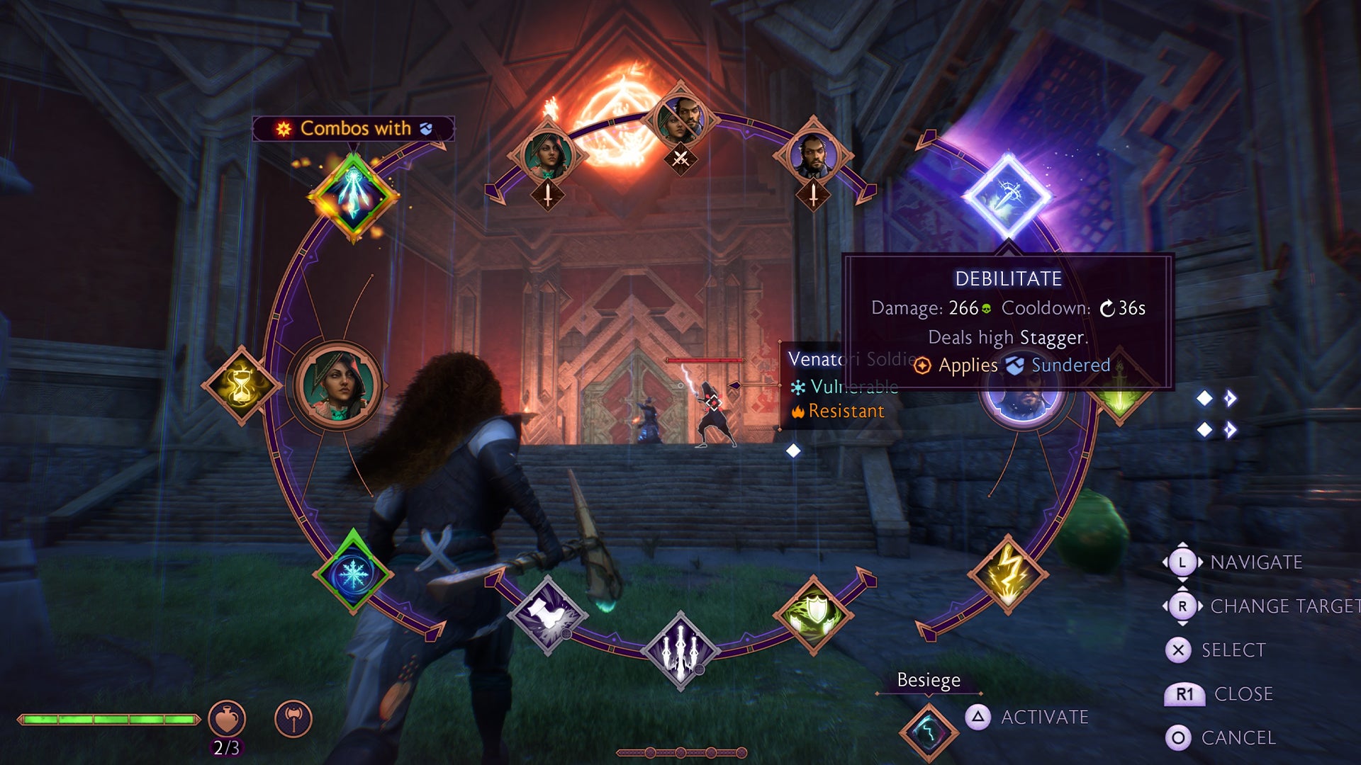 Dragon Age Veilguard screenshot of the combat wheel, showing a Synergize skill for Neve and Lucanis. - 11