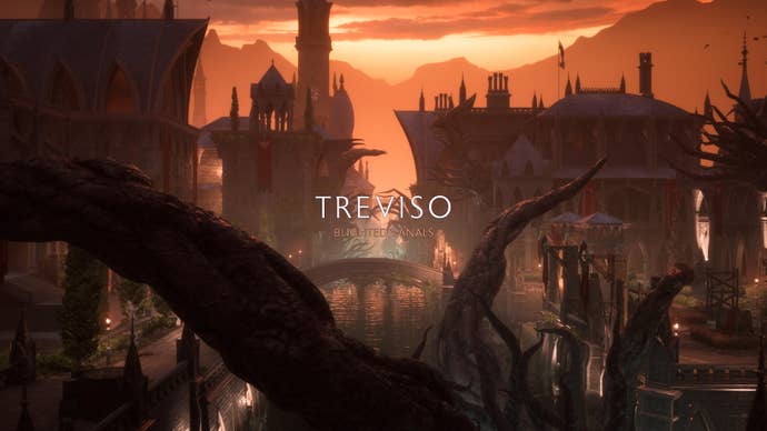 Dragon Age Veilguard screenshot of the dragon attack on Treviso.