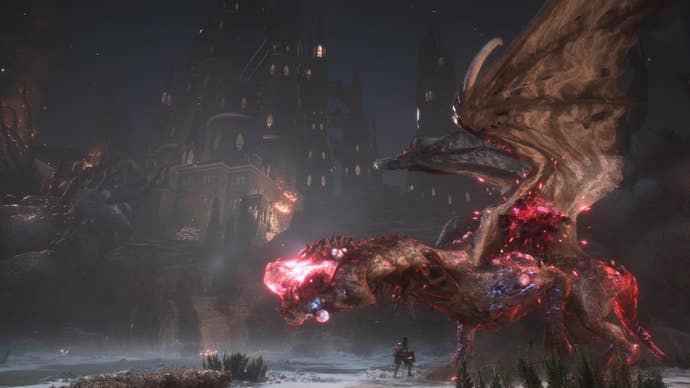 Dragon Age Veilguard screenshot of the dragon attack on Treviso.