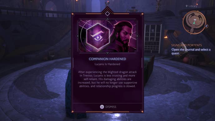 An in-game menu outlining the “Hardened” status in Dragon Age: Veilguard.