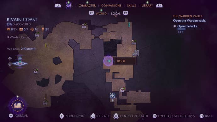 A map screen showing the location of the second skeleton outside the Gray Warden Vault in Dragon Age: Veilguard.