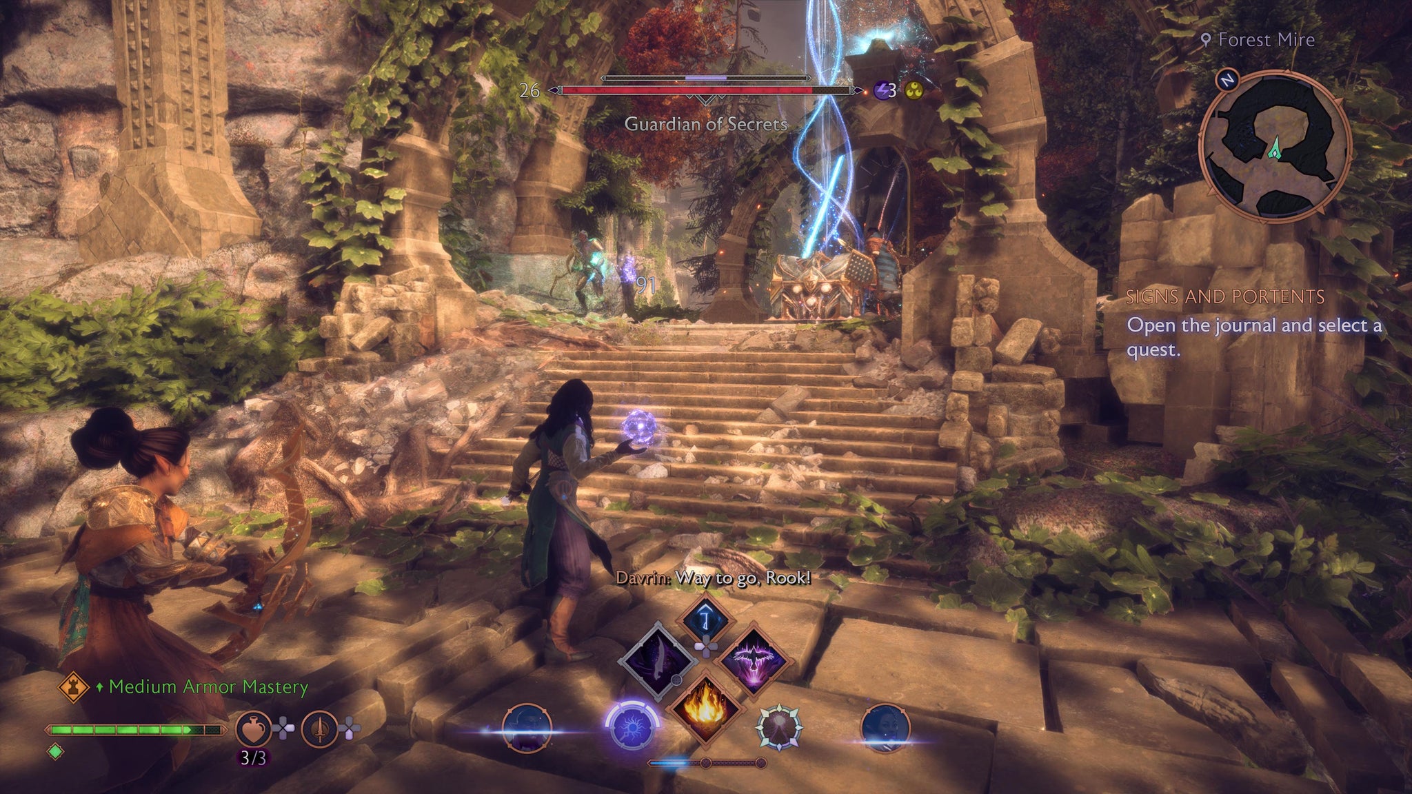 Rook and their party fighting the guardian of the Waterfront Glades quest in Dragon Age: Veilguard. - 10