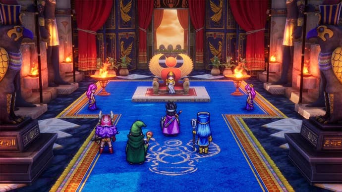 Some characters in a throne room in Dragon Quest 3 HD-2D Remake.