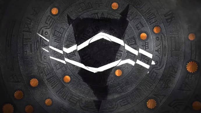 A mysterious symbol showing an inverted black triangle with white, jagged lines cutting across it. Around it are yellow circles and mysterious glyphs or writing on concentric stone rings. It’s from Dragon Age: The Veilguard’s secret post-credits scene. What does it reference - the Executors?