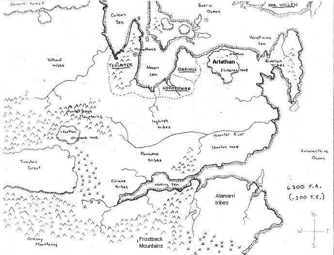 A black and white, sketched map of what would become Thedas, the world of Dragon Age